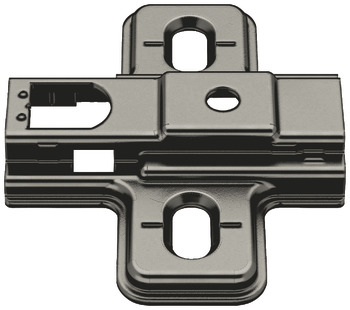 Cruciform mounting plate, Häfele Metalla 310 SM, with quick fixing system, height adjustment ±2 mm via slot, for screw fixing with chipboard screws