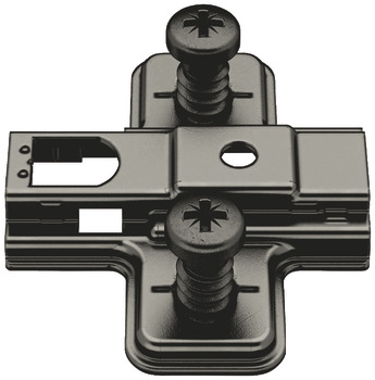 Cruciform mounting plate, Häfele Metalla 310 SM, with quick fixing system, height adjustment ±2 mm via slot, with pre-mounted Euro screws