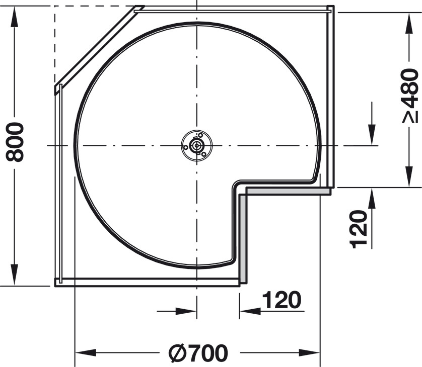 Fond pivotant en trois-quarts de cercle, meuble d'angle, porte 90° ou porte  diagonale 45° - dans la boutique Häfele France