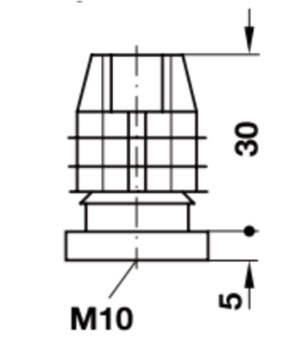 klizač za namještaj, s unutarnjim navojem M10, za uprešavanje/umetanje u četverobridne cijevi