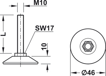 vijak za podešavanje, navoj M8 ili M10, pričvršćen, s plastičnim tanjurastim podnožjem