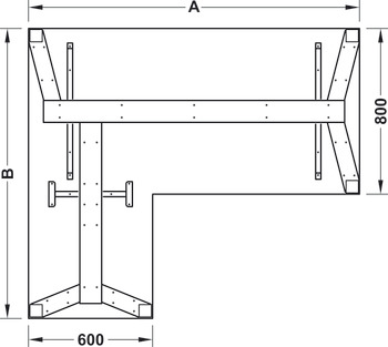 Postolje stola, Komplet Häfele Officys TF241, kutno rješenje pod 90°
