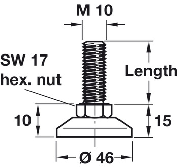 vijak za podešavanje, navoj M8 ili M10, pričvršćen, s plastičnim tanjurastim podnožjem