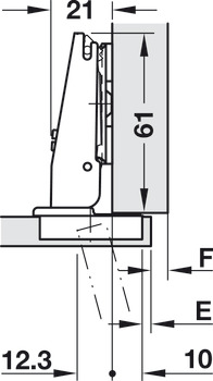 lončasti šarnir, Häfele Duomatic 105°, za tanka drvena vrata od 10 mm, ravni/polukrivi dosjed