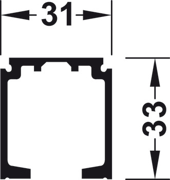 jednostruka klizna tračnica, izbušeno, Š x V: 31 x 33 mm