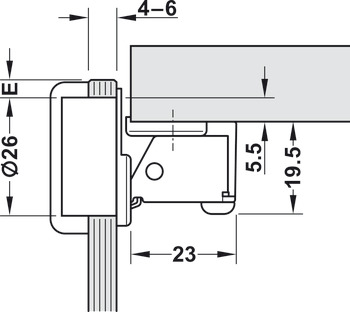 šarnir s kratkim nastavkom, za tanka okretna vrata debljine vrata od 14 mm