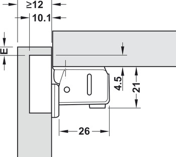 šarnir s kratkim nastavkom, za tanka okretna vrata debljine vrata od 12 mm