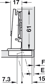 lončasti šarnir, Häfele Duomatic 105°, za tanka drvena vrata od 10 mm, ravni dosjed