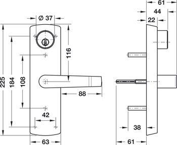 Par kvaka za vrata i ubodni element kvake za vrata, na pločici sa standardnim cilindrom