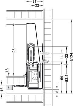 Garnitura ladice, Häfele Matrix Box P50, visina ladice 115 mm, nosivost 50 kg, s mekim zatvaranjem s opcijom otvaranja pritiskom (Push-to-Open)