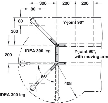 Y-zglobni čvor, 90°, s pomičnim krakom, za sustave postolja za stol Idea