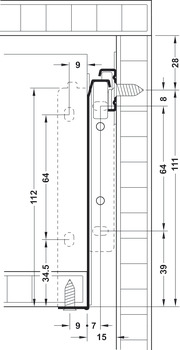 Sustav vodilica za ladice s jednom stijenkom, Häfele Matrix Box Single A25, djelomično izvlačenje, visina 118 mm, bijela, RAL 9010