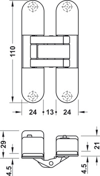 šarnir, Startec H12 S, skriveni, za unutarnja vrata bez utora do 60 kg