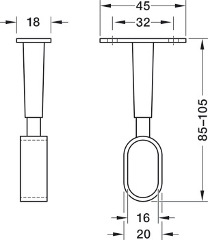 središnji nosač cijevi za ormar, za cijev za ormar OVA 30 x 15 mm