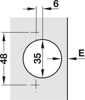 lončasti šarnir, Häfele Duomatic 105°, za tanka drvena vrata od 10 mm, ravni/polukrivi dosjed