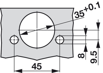 lončasti šarnir, Tiomos 120°, ravni dosjed za dosjed vrata od 24 mm
