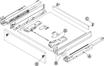 Garnitura ladice, Legrabox pure, visina ladice 66 mm, Visina sustava N, s vodilicom korpusa Blumotion S, Nosivost: 40 kg