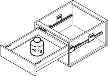 Garnitura skrivene ladice, Häfele Matrix Box P70, s okruglim bočnim i poprečnim relingom, visina ladice 115 mm, nosivost 70 kg