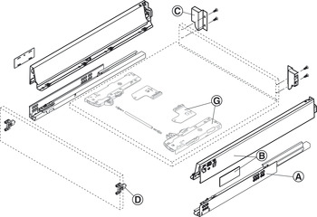 Garnitura ladice, Blum Tandembox antaro, s vodilicom korpusa Blumotion / Tip-On Blumotion, visina sustava N, visina ladice 68 mm