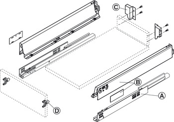 Garnitura ladice, Blum Tandembox antaro, s vodilicom korpusa Blumotion, Visina sustava N, Visina ladice 68 mm