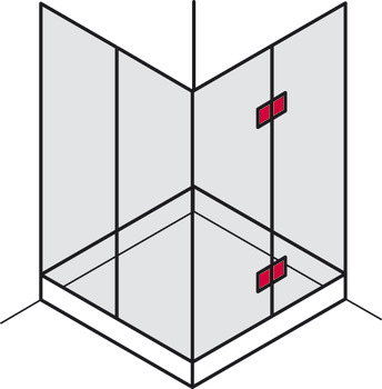 držač stakla, Za spoj staklo-staklo, stakleni prednji element 180°