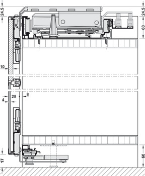 Garnitura za vrata s aluminijskim okvirom, Za Häfele Slido F-Flush51 60A, komplet s aluminijskim okvirom, profil ručke, prečka i montažni materijal