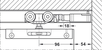 Dodatna garnitura za prigušivač udaraca, Push-to-Open, za okove kliznih vrata Häfele Slido D-Line11 50P / 80P / 120P, 50C / 80C / 120C i 50I / 80I / 120I drvena i staklena vrata