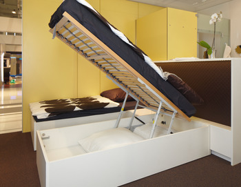 dvižni mehanizem letvenega dna postelje, Mehanizem za odpiranje s plinskimi potisnimi vzmetmi