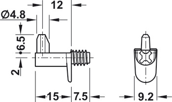 nosilec polic, za privijanje v premer izvrtine 5 mm, cinkov liv