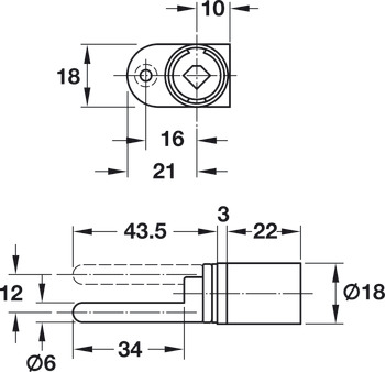 vrtljiva ključavnica za centralno zaklepanje, Häfele Symo, Ohišje cilindra brez jedra, za zamenljiv cilinder, z 1-stransko ploščo za pritrjevanje
