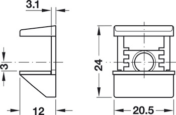 nosilec polic, za privijanje v premer izvrtine 3 ali 5 mm, cinkov liv s prevleko iz umetne mase