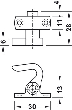 Ključavnica z vrtljivo palico, Häfele Push-Lock potisna ključavnica, razdalja odmika trna od čelnice 25 mm, za enostransko upravljanje