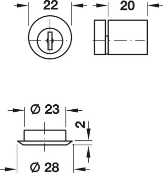 cilindrični vložek s klini, standardni profil, premer 22 mm, za vdolbne kasetne ključavnice