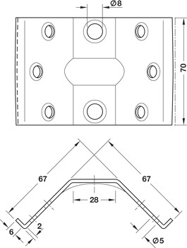 okovje za spajanje okvirjev miz z nogami, višina 70 mm