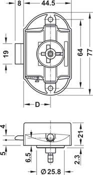Ključavnica z vrtljivo palico, Häfele Push-Lock potisna ključavnica, razdalja odmika trna od čelnice 25 mm, za enostransko upravljanje