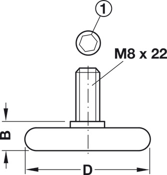 vijak za višinsko nastavitev, z navojem M8, s šesterokotno luknjo