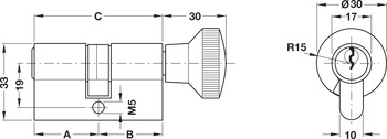 cilindrični vložek z gumbom, medenina, Startec