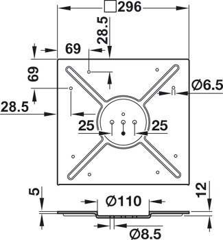 okrogla plošča vznožja, okrogla ali kvadratna, s ploščo za pritrjevanje