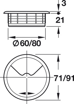 uvod za kabel, okrogel, 71 ali 91 mm