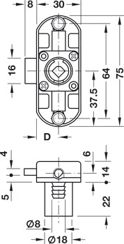 Ključavnica z vrtljivo palico, Häfele Symo Piccolo-Nova, Odmik 15 mm