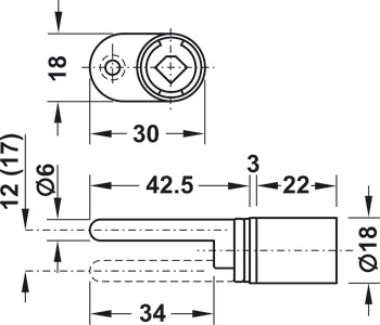 vrtljiva ključavnica za centralno zaklepanje, Häfele Symo, Ohišje cilindra brez jedra, za zamenljiv cilinder, z 1-stransko ploščo za pritrjevanje