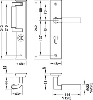 garnitura kljuk za vrata, Medenina, Bisschop, Bauhaus ebenovina 8815KZS/1015/1935 (zaščiten cilinder)