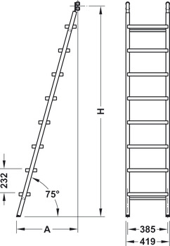 drsna lestev, izdelava po meri Service+, z lesenimi prečkami, nosilec nastopnih ploskev iz legiranega jekla