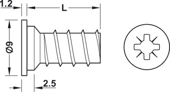 euro-vijak, Häfele, Varianta, cilindrična glava, PZ, jeklo, cel navoj, za izvrtine Ø 5 mm v les