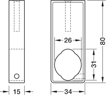 Kombinirani srednji nosilec garderobne cevi, za garderobno cev za omaro OVA 30 x 15 mm in okroglo garderobno cev za omaro premera 25 mm