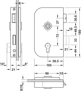 PZ-ključavnica za steklena vrata, GHP 103, Startec