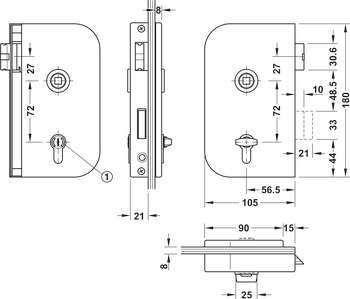 WC-ključavnica za kopalniška steklena vrata, GHP 103, Startec