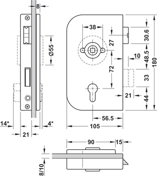 PZ-ključavnica za steklena vrata, GHP 103, Startec