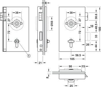 WC-ključavnica za kopalniška steklena vrata, GHP 203, Startec