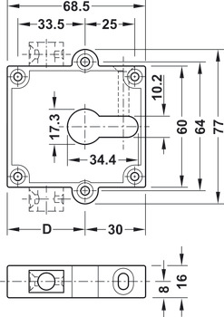 ključavnica na potisno palico, PZ 60, razdalja odmika trna od čelnice 38,5 ali 40 mm